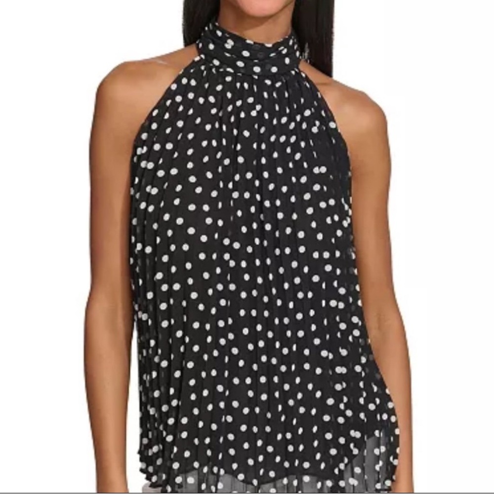 ***SOLD*** New KL Paris Black and White Polka Dot Halter Top